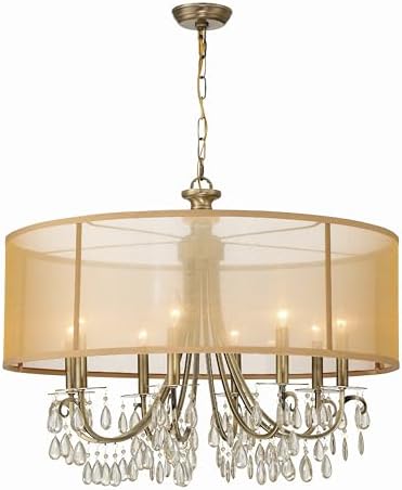Crystorama Hampton 8 Light Drum Shade Antique Brass Chandelier
