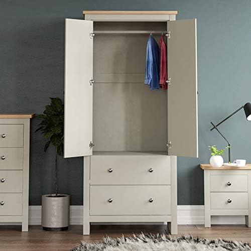 Vida Designs Arlington Wardrobe 2 Door 2 Drawer Bedroom Furniture Clothes Rail Storage (Grey)