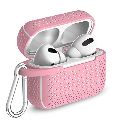 TALK WORKS AirPods Pro Case Cover with Keychain - Protective Hard Silicone Skin for AirPods Keychain Case Clip Carabiner Wireless Charging Compatible with Apple AirPod Pro Carrying Case 2019 - Pink by TalkWorks - Used condition - US$7.43