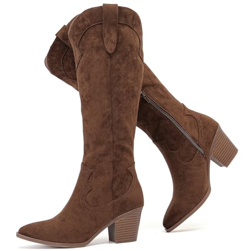 Knee High Boots for Women Slouchy Chunky Heel Long Boots Pointed Toe Comfort and Fashion Fall Winter Woman Boot. 11 Brown Mf 971
