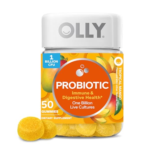 OLLY Probiotic Gummy, Immune and Digestive Support, 1 Billion CFUs, Chewable Probiotic Supplement, Mango, 25 Day Supply - 50 Count