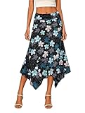 Picture of DJT Women's Skirts Stretchy Waist A Line Handkerchief Hem Flowy Flared Casual Midi Skirt Navy Maple Leaves M