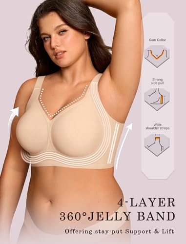 Image of OEAK Womens Wireless Jelly Bras Plus Size Support Push Up Comfortable Bra | no underwire,full coverage,for large breast,minimizer bra,seamless,tshirt bras,everyday bra