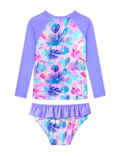 Image of Girls Rash Guard Swimsuit Long Sleeve Tankini Sets Two Pieces Bathing Suit Swimwear UPF 50+ Sun Protection