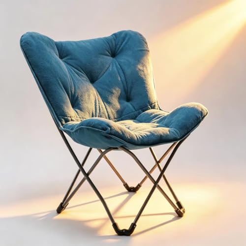K&J CHIPMUNK Soft Faux Fur Butterfly Chair for Bedroom Living Room Dorm Rooms Flexible Reading Chair for Kids and Teens (Blue)