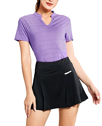 Mier No Collar Polo Women Tennis V-Neck Golf Shirts Collarless Upf 50+ Short Sleeve Tennis Polo Purple, Xl #TOP1