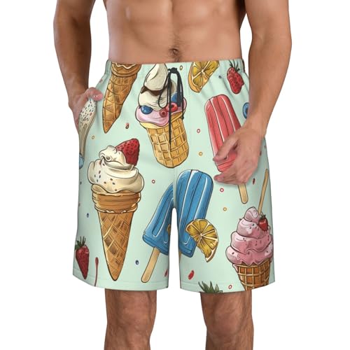 Cute Ice Cream Popsicle Summer Dessert Vintage Men's Quick Dry Swim Trunks Surfing Beach Mesh Board Shorts