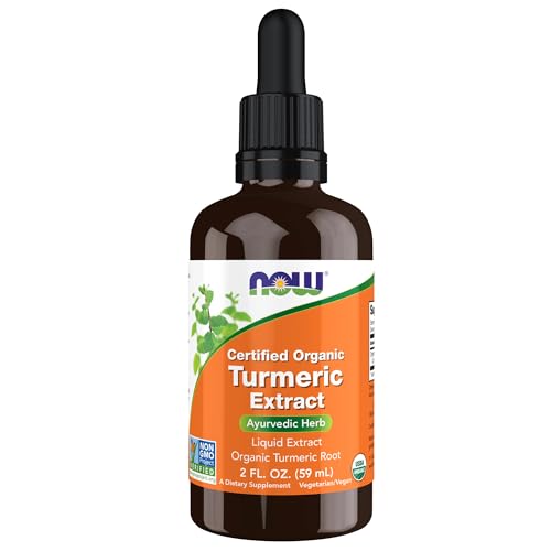NOW Supplements, Certified Organic Turmeric Extract, Ayurvedic Herb, Liquid Extract, Organic Turmeric Root 2 fluid ounces