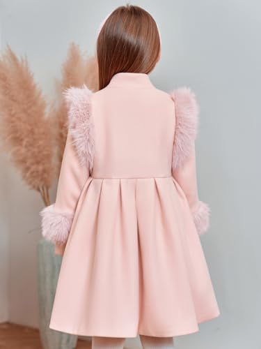 Haloumoning Toddler Girls Faux Fur Dress Coat Kids Winter Warm Jacket Long Sleeve Button Wool Coat 12 Months - 12 Years4