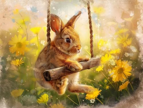 Diamond Painting Fleurs de Lapin Kit Anti-Stress Complet Toile Adhésive sans Pli 50 x 70 cm