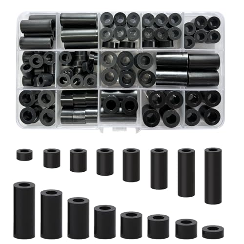 Image of 102pcs Plastic Spacers Washers Assorted,M6/M8 Nylon Spacers Fixings Washers For Insulation Column,16 Different Sizes Non-Threaded Column Standoff Support (Black)