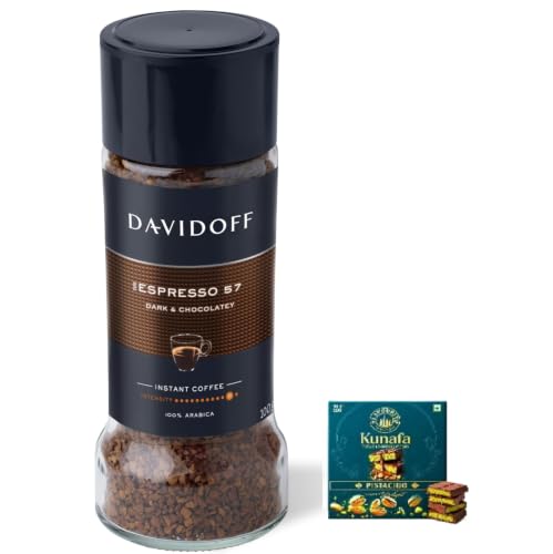 Davidoff Espresso 57 Instant Coffee, 100g Jar| Get Free KF Pistachio Chocolate 20g by Decadent Foods