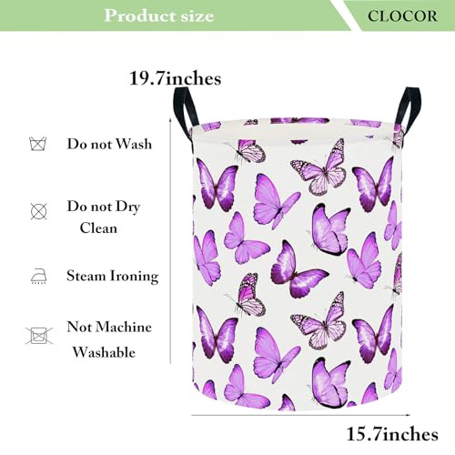Image of CLOCOR Large Laundry Basket,Waterproof Fabric Storage Container,Room Decor(Deep Purple Butterfly)