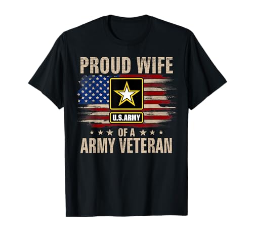 Vintage Proud Wife of A Army Veteran with American Flag T-Shirt