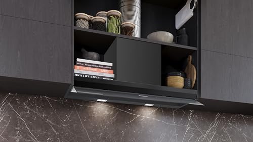 Siemens LJ97BDP60 iQ500, Integrierte Designhaube, 90 cm, Made in Germany, Nahtlose Integration, iQdrive Motor, Intelligente Dunstabzugsautomatik, Glasschirm, Klarglas schwarz bedruckt, Mattschwarz