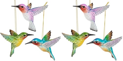 Hummingbird Christmas Ornaments Set of 6 – Colorful Resin Bird