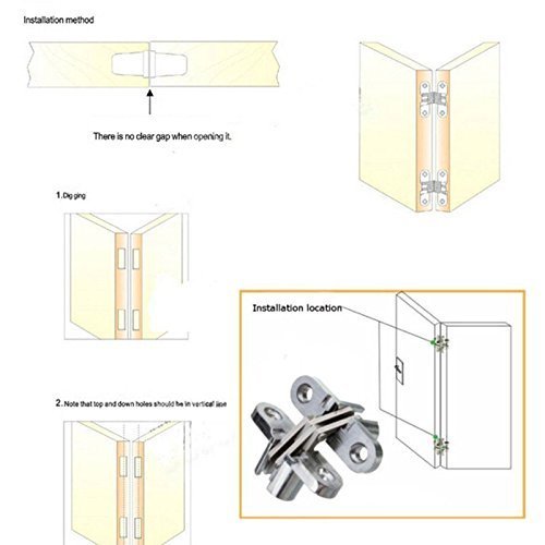 Ranbo (1 Pair) Hidden Gate Hinge Stainless Steel Invisible Door Hinges Concealed Barrel Wooden Box Silver (4-6/9 Inch) #TOP3