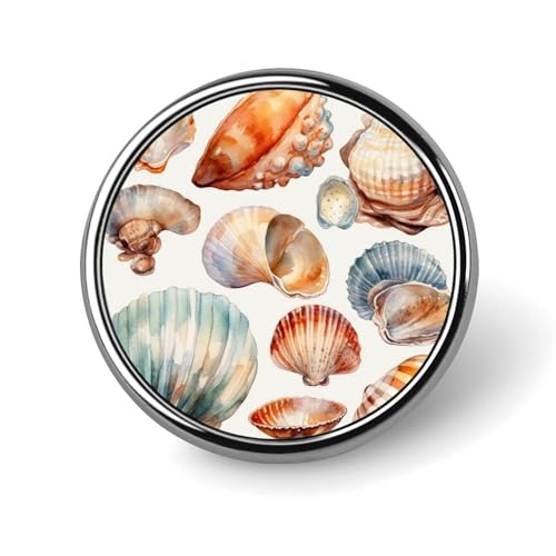 Aluminium Alloy Round Badge Brooch Pins for Men Sea Shell Pattern Brooches Elegant Pin for Women Fashion Button Badges Brooch Badge for Hats Jackets Shirts