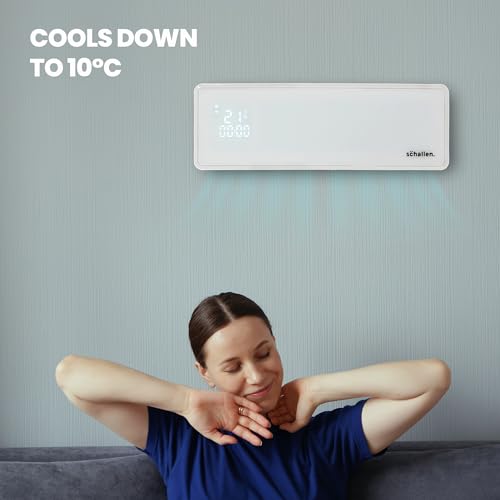 Schallen Oscillating Wall Mounted Over Door PTC Heater with LED Digital Display, 24 Hour Timer and Remote Control (White)