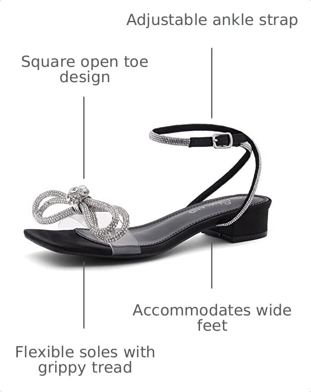 Image of Shoe Land Low Heels for Women 1 Inch Chunky Block Heeled Sandals Square Open Toe Strappy Ankle Strap Dressy Sandals for Wedding Prom Party Office