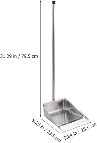 Miniatura 5 de Alipis Sartén de acero inoxidable con mango largo, pala de basura vertical, para barrer, suministros del hogar para vestíbulo, garaje, hogar y patio