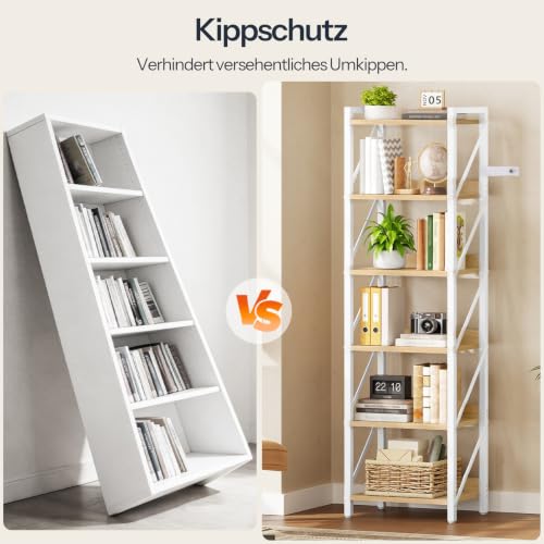 HOOBRO Bücherregal, Standregal, Leiterregal, freistehendes schmales Regal, Büroregal 6 Ebenen, offene Ablagen, für Wohnzimmer… – Ansicht 5