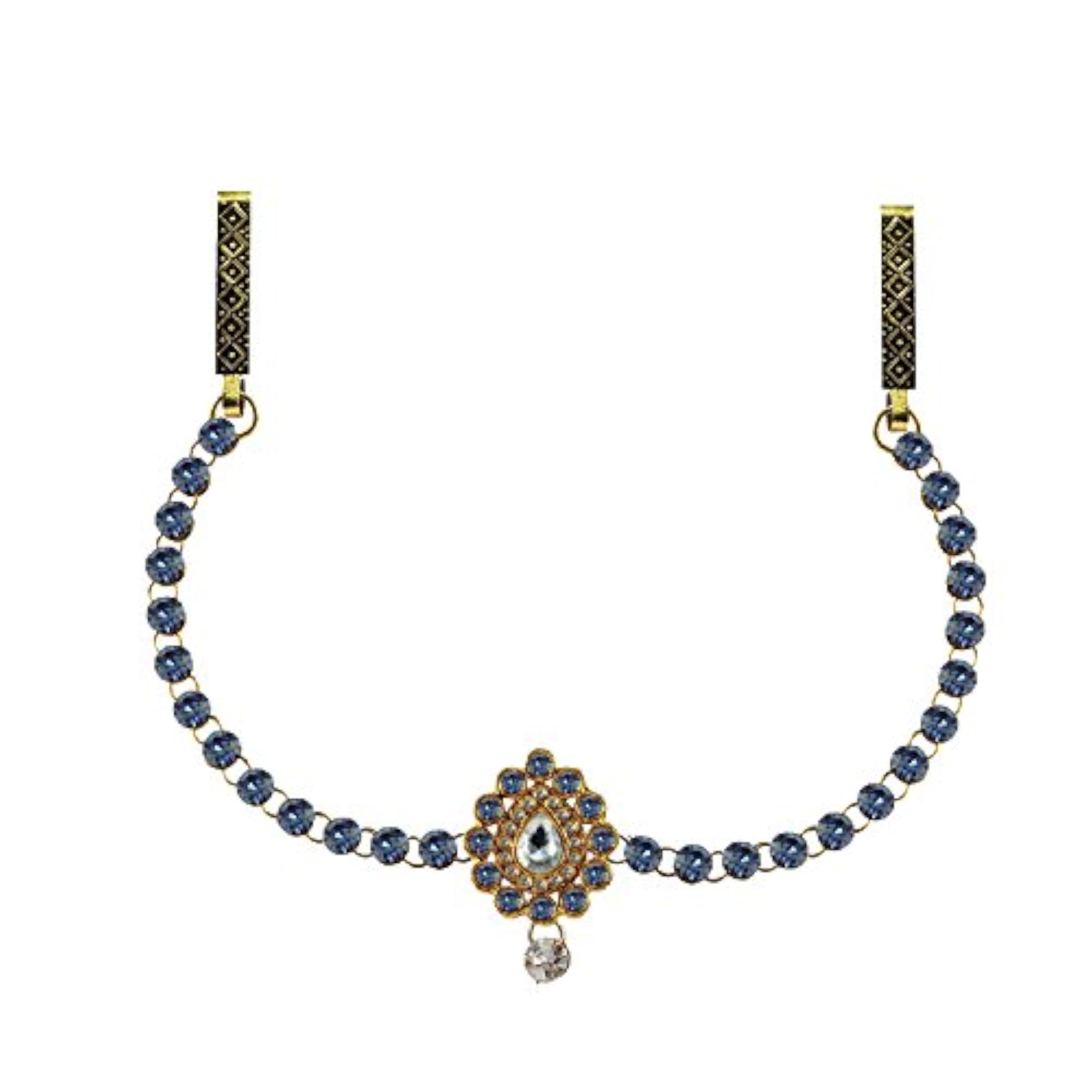 Women's Solid Brass Firozi Stone Stud Platted Waist Belt, Multicolor