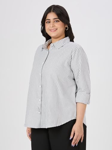 Image of Style Quotient Plus Women Blue and White Stripe Polycotton Regular Formal Shirt