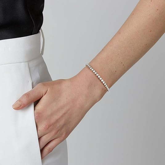 Moissanite Tennis Bracelets for Women: White Gold Plated 925 Sterling Silver Round Chain Sparkling 3mm Diamond VVS1 D Color Solitaire Precious Bracelet Birthday Valentine's Day Wedding Brides Jewelry4