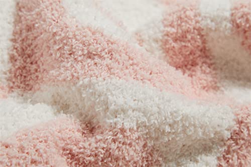 Yiruio Smiley Face Checkerboard Throw Blankets Checkered Reversible Microfiber Super Soft Warm Cozy Fluffy Shaggy Blanket For Home Office Couch Bed Sofa Decor (Soft Pink, 63" L X 51" W) #TOP5