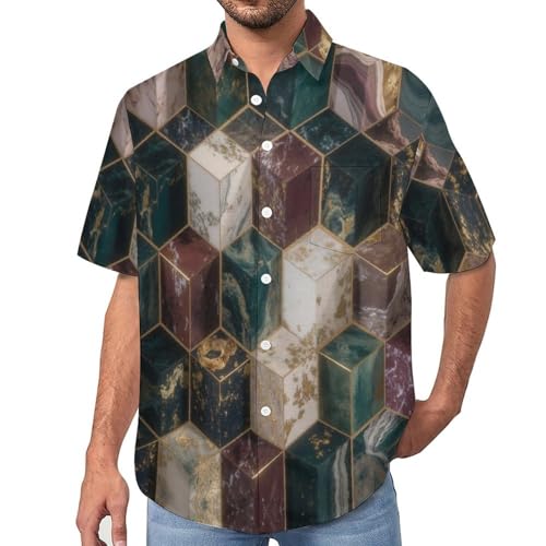 Camisa hawaiana elegante con estampado hexagonal 3D de lujo para hombre