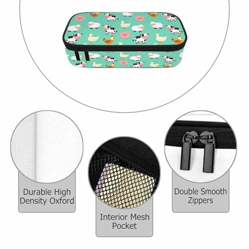 Image of Farm Animal Pencil Case Cute Pig Duck Cow Hen Chicken Sheep Green Pencil Bag Pen Markers Pouch Holder Organizer for Boy Girl School Students
