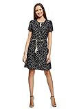 Kleidlänge (Größe M): 92cm oodji Ultra Damen Kleid mit Tropfenausschnitt und Gummizug im Taillenbereich, Schwarz, DE 38 / EU 40 / M