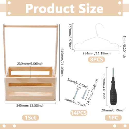 Image of UNICRAFTALE Wooden Baby Shower Crate Closet Baby Storage Crate Hamper Shower Party Basket with Handle with 8pcs Kids' Hanger Wood Hamper Welcome Baby Gifts for New Parents