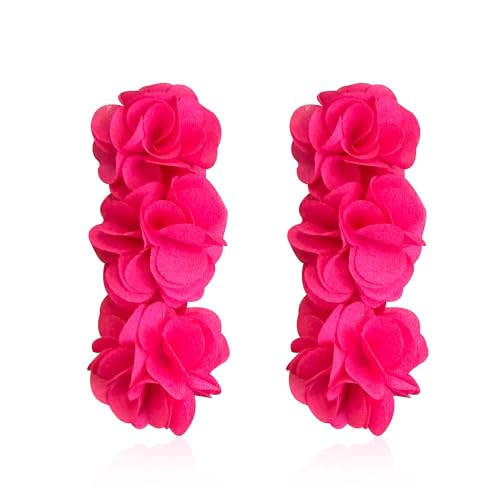 Anmpab Elegant Long Fabric 3-Layer Flower Tassel Earrings Bohemian Handmade Dangle Drop Earrings for Women Vintage Floral Statement Jewelry