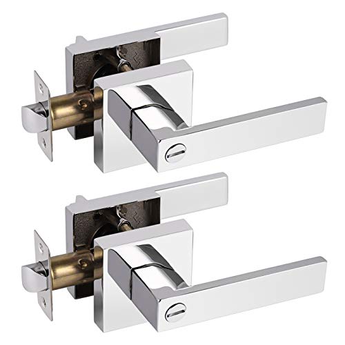 🔥 Crazy Deals Gobrico 2 Pack Contemporary Polished Chrome Privacy Square Door Levers Interior Door Hardware for Bed and Bath