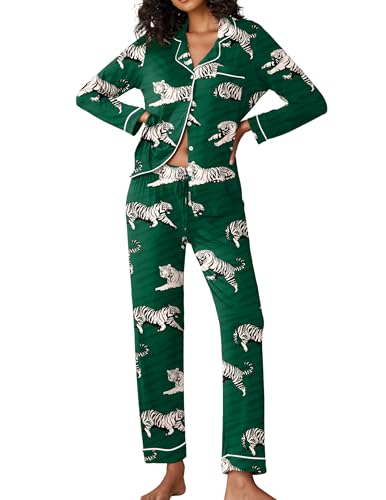 Image of Ekouaer Pajamas Women's Long Sleeve Sleepwear Soft Button Down Loungewear Pjs Lounge Set Nightwear XS-XXL