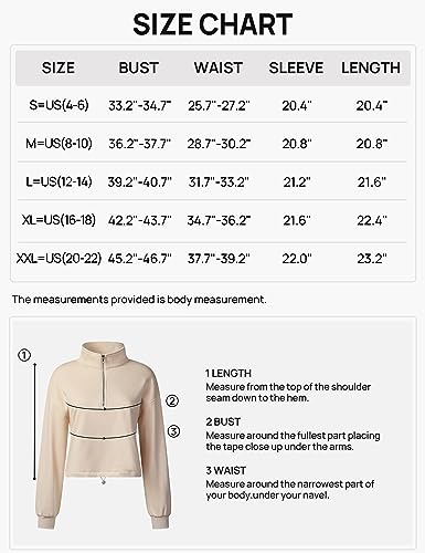 MEROKEETY Women's Quarter Zip Crop Sweatshirt Long Sleeve Stand Collar Drawstring Casual Pullover Top,Black,M