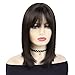 GNIMEGIL 16 Inch Medium Shoulder Length Dark Brown Wig with Bangs Natural Short Straight Hair Bobs Full Wigs For Women Drag Queen Wig Heat Resistant Synthetic Hair