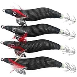 Madera Para Señuelos De Pesca L-MEIQUN, Madera Camarón Señuelo de la Pesca 4 Unids Calamar Ligero Jigs 10cm 11g Octupus Señuelos Sepia Gancho Paraguas Blanco Negro Rojo Verde (Color : Black)