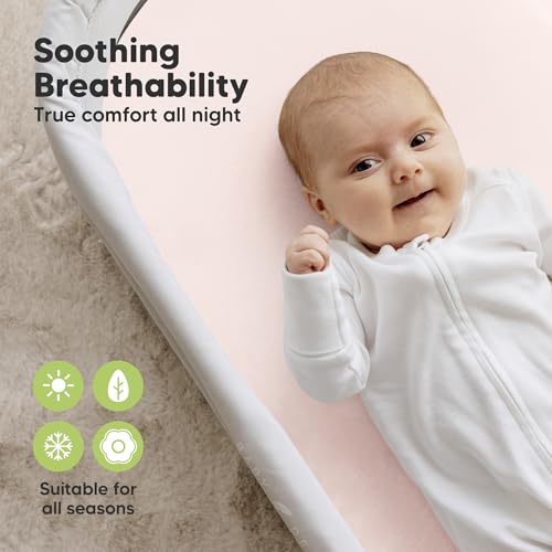 Image of 2pk Organic Baby Bassinet Sheets Boys, Girls, Fitted Sheet (Mist Rose) | 100% Cotton Bassinet Mattress Sheets, Compatible with Halo Bassinest Swivel Sleeper, Graco, Baby Delight, Universal Fitted