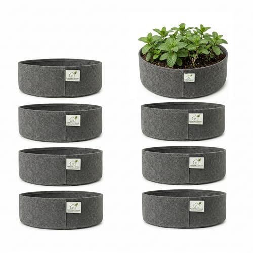 Image of 400 GSM Geo Fabric Round Grow Bags 12x6 Inch, Dark Grey Planting Bags for Terrace and Kitchen Gardening Pack of 8