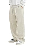 JMIERR Herren Cordhose Baggy Aprikose Freizeit Jogginghose Weite Beine Sweathose Loose Fit Mit Elastische Taille L