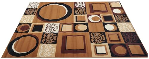 Image of Floral Design Acrylic Polyester Carpet for Living Room 8x11 Feet Color Gold and Black(240x330Cm), Large Rectangle