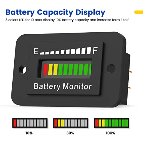 12V 24V 36V 48V 60V 72V Battery Meter, Led Battery Voltage Display Golf Cart Battery Capacity Indicator Waterproof Battery Monitor Lithium Battery Acid Battery Gauge Meter For Most Cars #TOP1