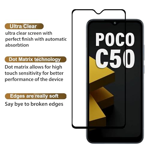 Image of HD Tempered Glass Screen Protector Compatible For Poco C51, Poco C50 With Edge To Edge Coverage And Easy Installation Kit