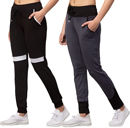Image of BLUECON Women's Slim Fit Polyester Trackpants (Combo Pack of 2)