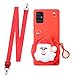 Artfeel Peluche Portefeuille Coque pour Samsung Galaxy A22 4G,Mignon Fourrure Noël Dessin Animé Pochette Bandoulière Housse avec Collier Lanière Cordon Souple Silicone Étui,Père Noël Rouge