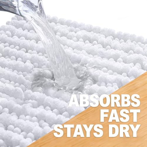 Image of OLANLY Long Bathroom Rugs Runner 47x24, Thick Soft and Absorbent Chenille Bath Mat, Non-Slip, Machine Washable Quick Dry Bath Rugs for Tub Shower Floor, Home Decor Accessories, White