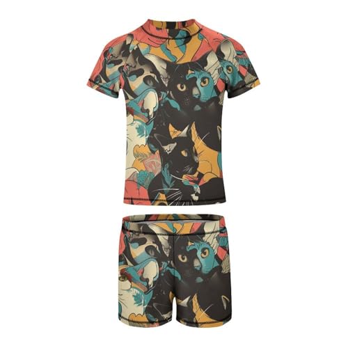 Sphynx Cats PatternChildren's Casual Swimsuit Set - Simple and Versatile9-11Y（140cm）3